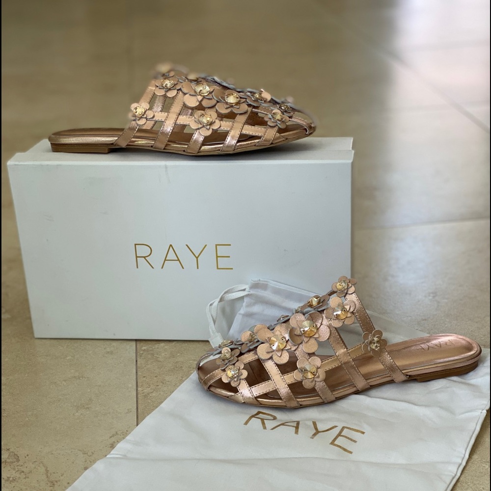 RAYE rose gold sandals.